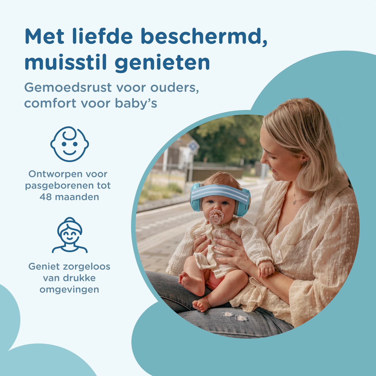 Muisstil® Gehoorbescherming Baby – Gecertificeerde Oorkappen voor baby’s en Peuters – Premium Oorbeschermers Baby - Koptelefoon Baby – Kinderkoptelefoon – 25 dB Bescherming – Blauw