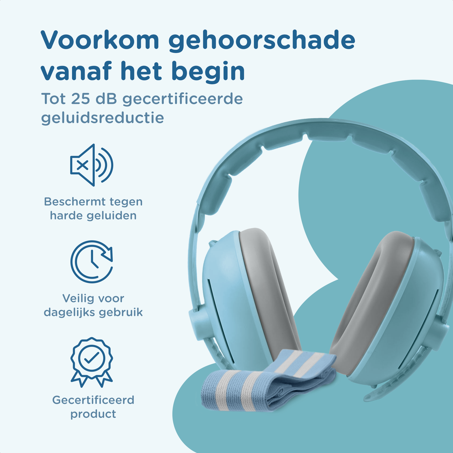 Muisstil® Gehoorbescherming Baby – Gecertificeerde Oorkappen voor baby’s en Peuters – Premium Oorbeschermers Baby - Koptelefoon Baby – Kinderkoptelefoon – 25 dB Bescherming – Blauw