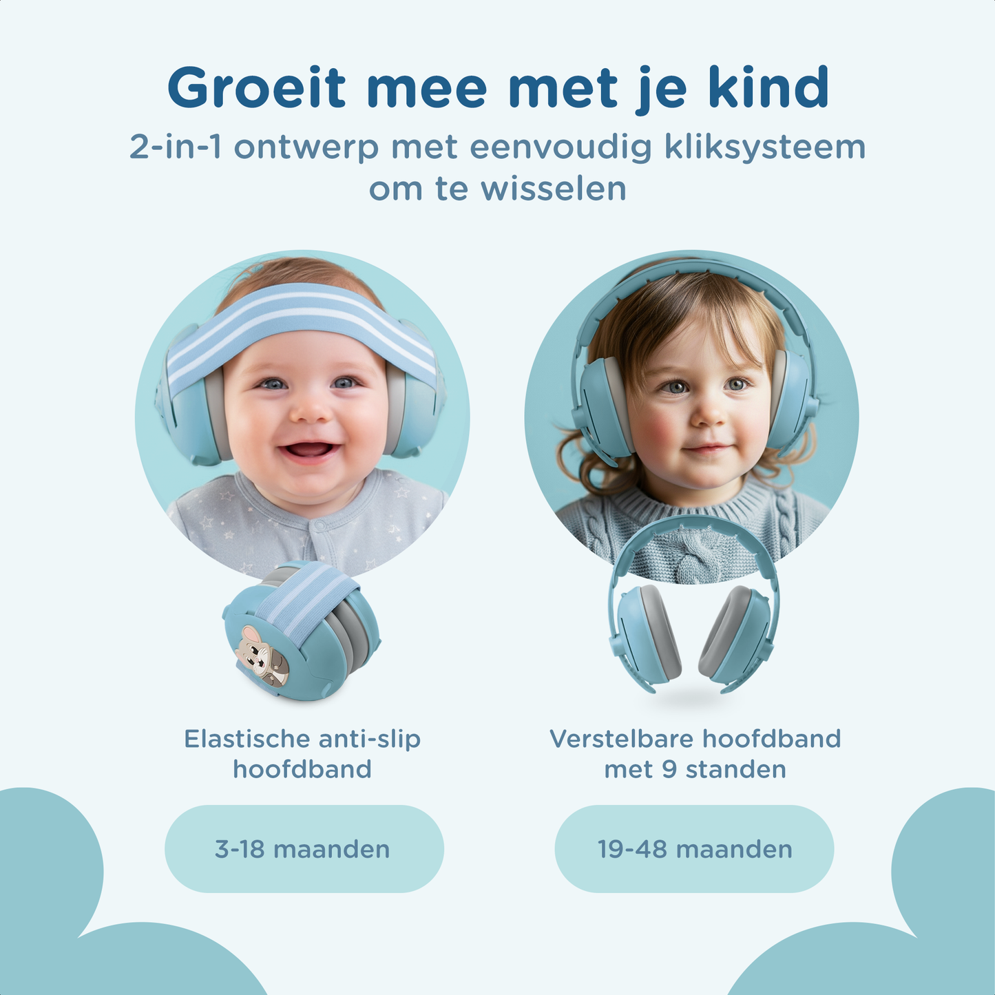 Muisstil® Gehoorbescherming Baby – Gecertificeerde Oorkappen voor baby’s en Peuters – Premium Oorbeschermers Baby - Koptelefoon Baby – Kinderkoptelefoon – 25 dB Bescherming – Blauw
