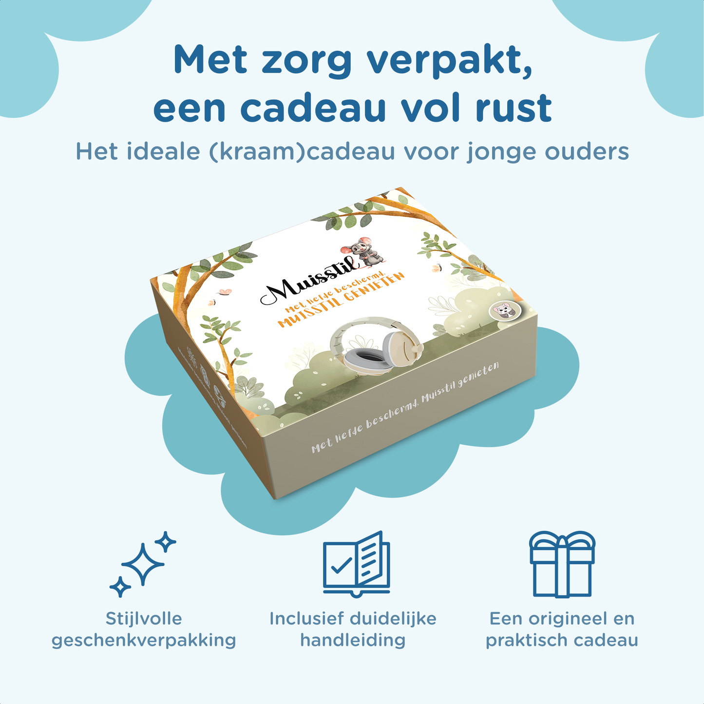 Muisstil® Gehoorbescherming Baby – Gecertificeerde Oorkappen voor baby’s en Peuters – Premium Oorbeschermers Baby - Koptelefoon Baby – Kinderkoptelefoon – 25 dB Bescherming – Blauw