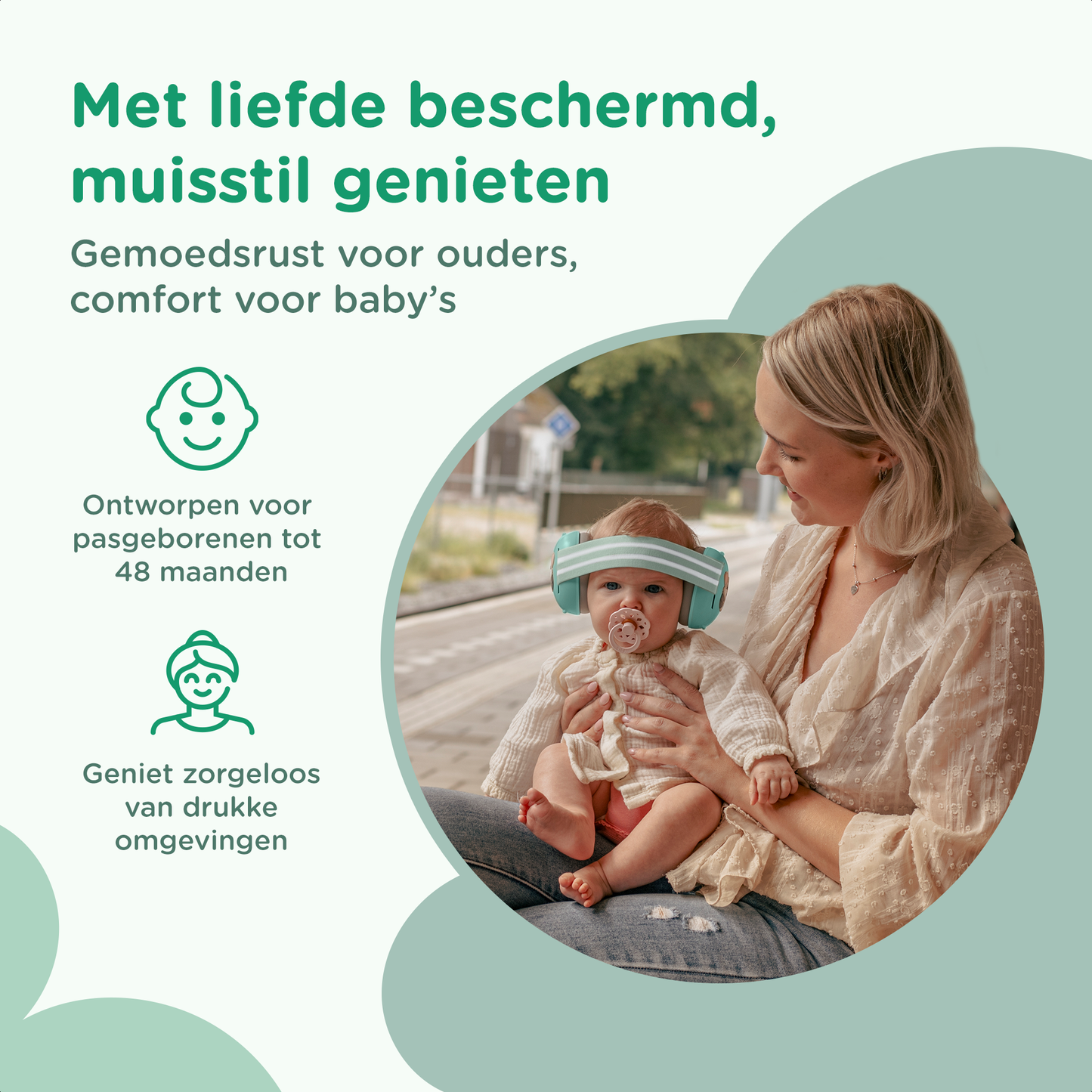 Muisstil® Gehoorbescherming Baby – Gecertificeerde Oorkappen voor baby’s en Peuters – Premium Oorbeschermers Baby - Koptelefoon Baby – Kinderkoptelefoon – 25 dB Bescherming – Groen