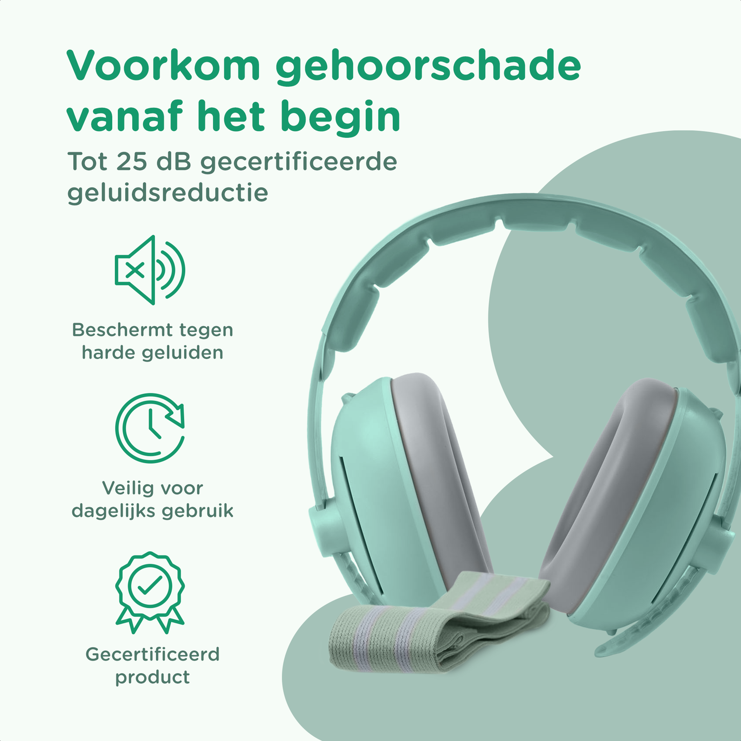 Muisstil® Gehoorbescherming Baby – Gecertificeerde Oorkappen voor baby’s en Peuters – Premium Oorbeschermers Baby - Koptelefoon Baby – Kinderkoptelefoon – 25 dB Bescherming – Groen