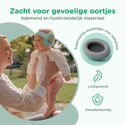 Muisstil® Gehoorbescherming Baby – Gecertificeerde Oorkappen voor baby’s en Peuters – Premium Oorbeschermers Baby - Koptelefoon Baby – Kinderkoptelefoon – 25 dB Bescherming – Groen