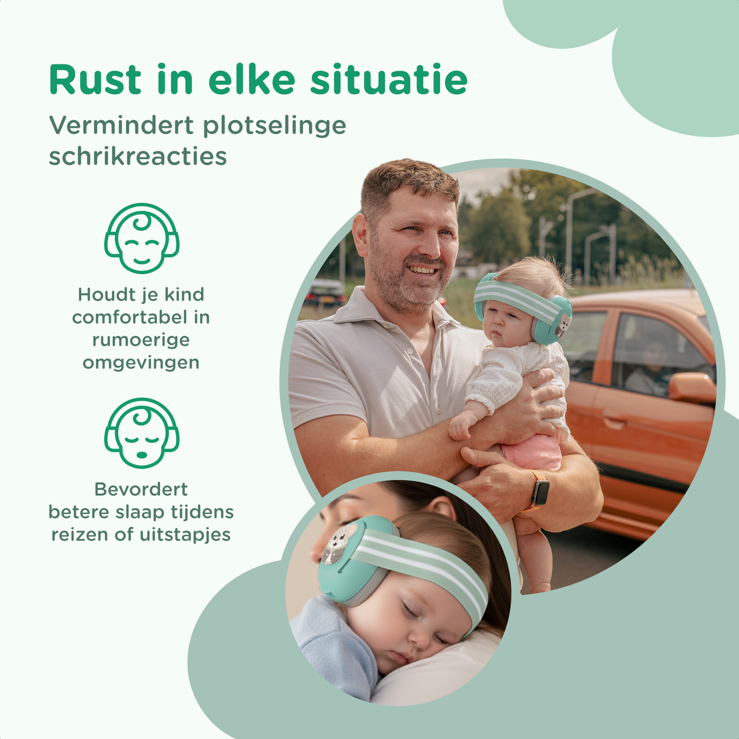 Muisstil® Gehoorbescherming Baby – Gecertificeerde Oorkappen voor baby’s en Peuters – Premium Oorbeschermers Baby - Koptelefoon Baby – Kinderkoptelefoon – 25 dB Bescherming – Groen