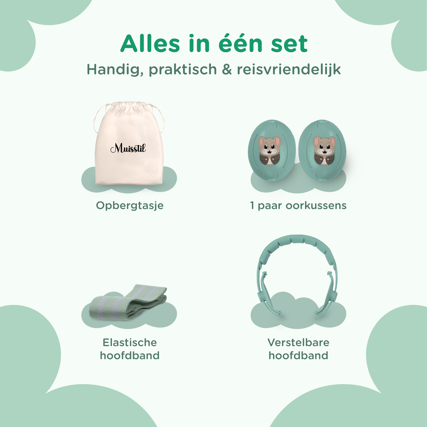Muisstil® Gehoorbescherming Baby – Gecertificeerde Oorkappen voor baby’s en Peuters – Premium Oorbeschermers Baby - Koptelefoon Baby – Kinderkoptelefoon – 25 dB Bescherming – Groen