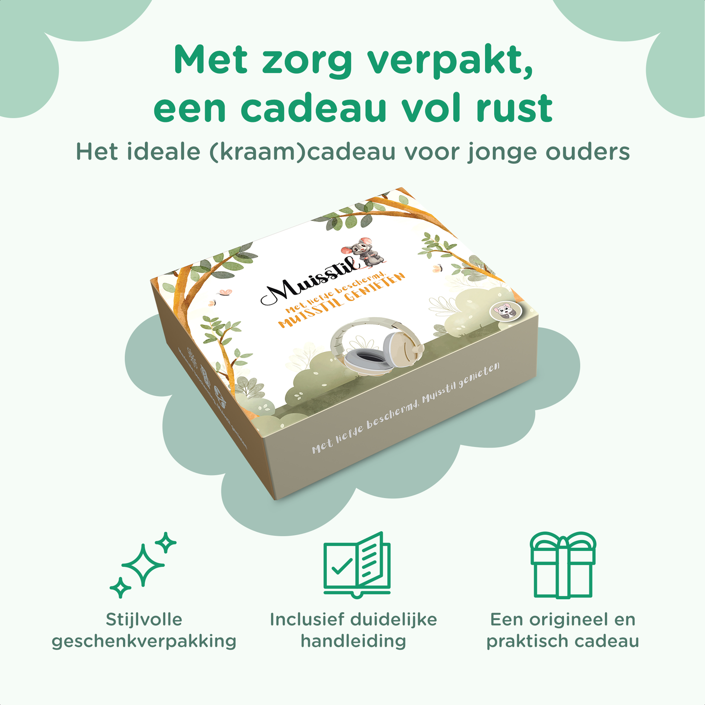 Muisstil® Gehoorbescherming Baby – Gecertificeerde Oorkappen voor baby’s en Peuters – Premium Oorbeschermers Baby - Koptelefoon Baby – Kinderkoptelefoon – 25 dB Bescherming – Groen