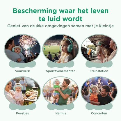 Muisstil® Gehoorbescherming Baby – Gecertificeerde Oorkappen voor baby’s en Peuters – Premium Oorbeschermers Baby - Koptelefoon Baby – Kinderkoptelefoon – 25 dB Bescherming – Groen