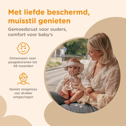 Muisstil® Gehoorbescherming Baby – Gecertificeerde Oorkappen voor baby’s en Peuters – Premium Oorbeschermers Baby - Koptelefoon Baby – Kinderkoptelefoon – 25 dB Bescherming – Beige