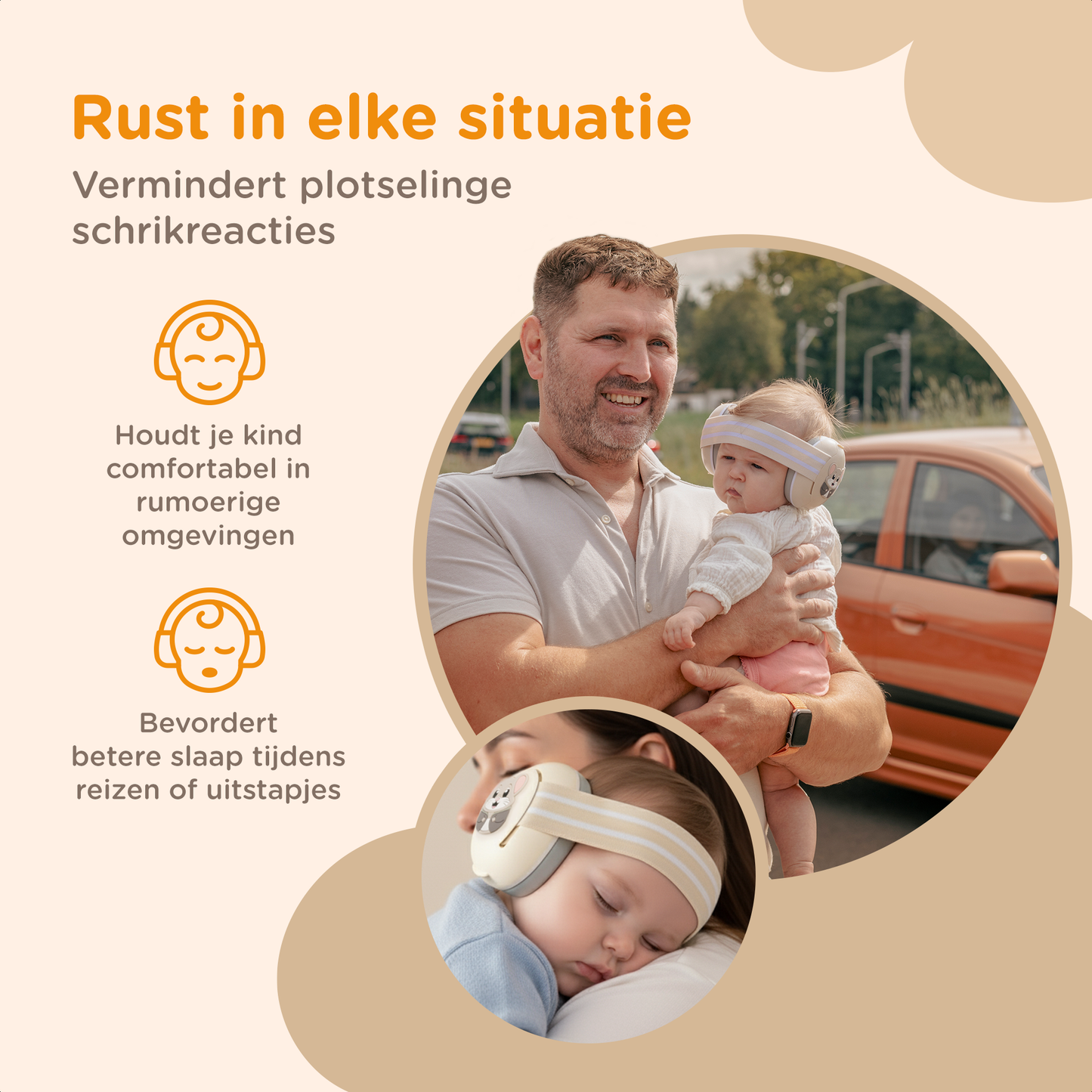 Muisstil® Gehoorbescherming Baby – Gecertificeerde Oorkappen voor baby’s en Peuters – Premium Oorbeschermers Baby - Koptelefoon Baby – Kinderkoptelefoon – 25 dB Bescherming – Beige