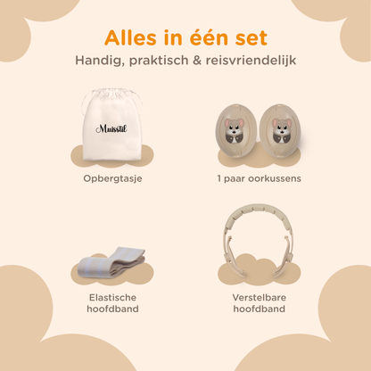 Muisstil® Gehoorbescherming Baby – Gecertificeerde Oorkappen voor baby’s en Peuters – Premium Oorbeschermers Baby - Koptelefoon Baby – Kinderkoptelefoon – 25 dB Bescherming – Beige