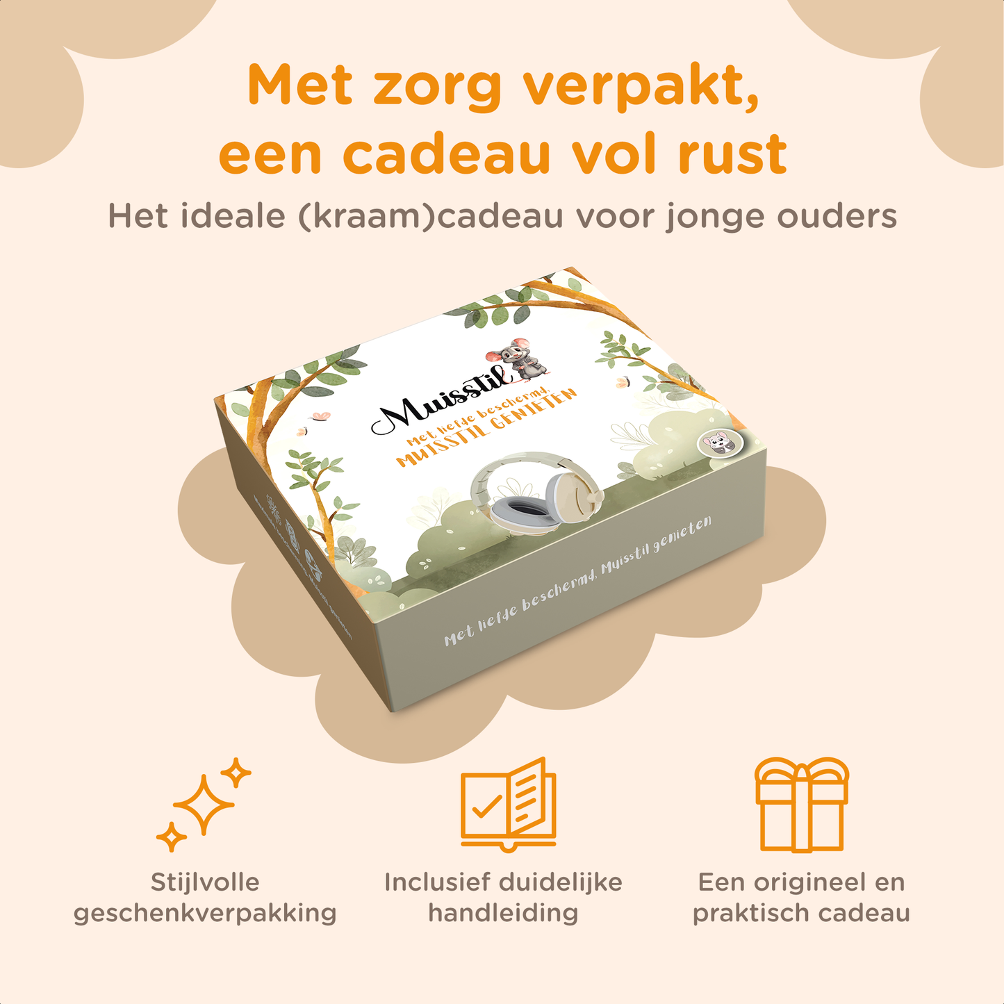 Muisstil® Gehoorbescherming Baby – Gecertificeerde Oorkappen voor baby’s en Peuters – Premium Oorbeschermers Baby - Koptelefoon Baby – Kinderkoptelefoon – 25 dB Bescherming – Beige