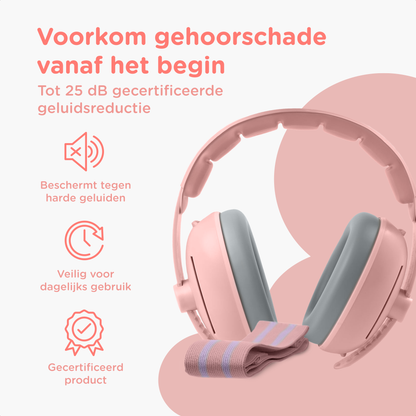 Muisstil® Gehoorbescherming Baby – Gecertificeerde Oorkappen voor baby’s en Peuters – Premium Oorbeschermers Baby - Koptelefoon Baby – Kinderkoptelefoon – 25 dB Bescherming – Roze