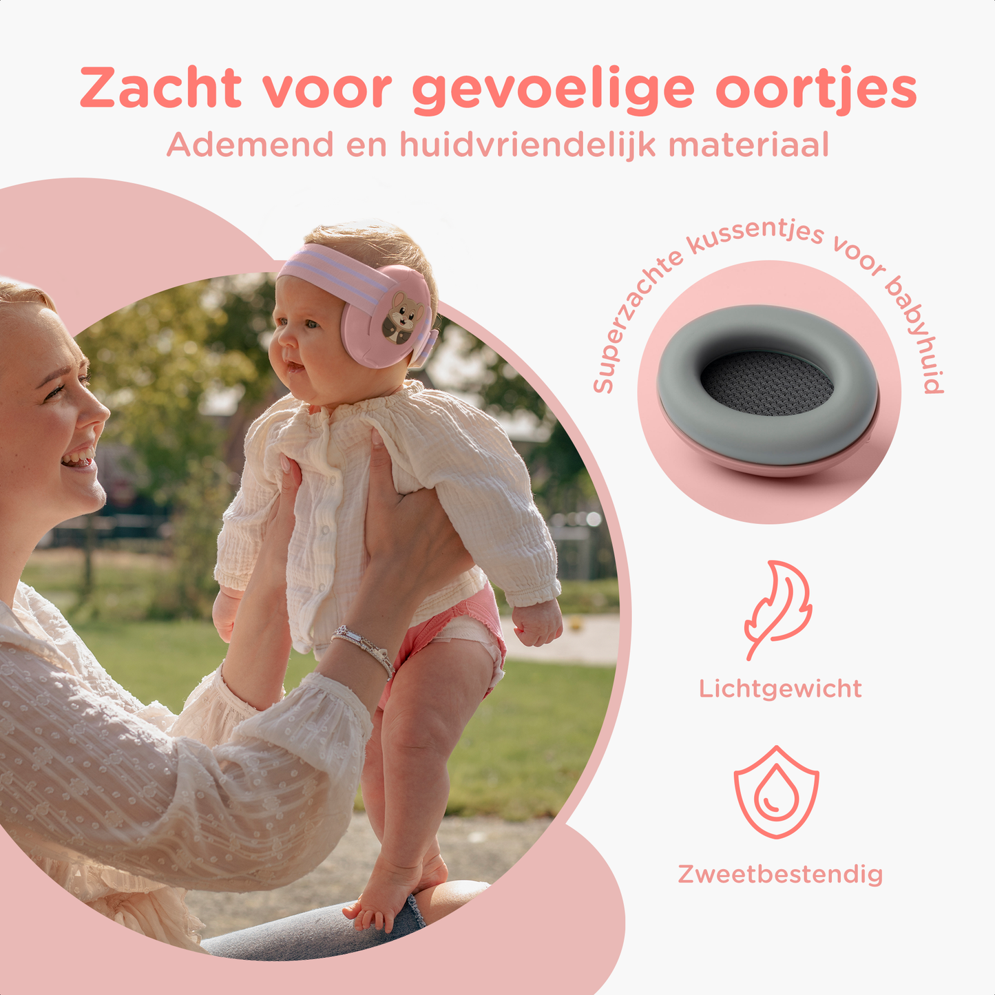 Muisstil® Gehoorbescherming Baby – Gecertificeerde Oorkappen voor baby’s en Peuters – Premium Oorbeschermers Baby - Koptelefoon Baby – Kinderkoptelefoon – 25 dB Bescherming – Roze