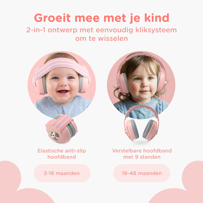 Muisstil® Gehoorbescherming Baby – Gecertificeerde Oorkappen voor baby’s en Peuters – Premium Oorbeschermers Baby - Koptelefoon Baby – Kinderkoptelefoon – 25 dB Bescherming – Roze