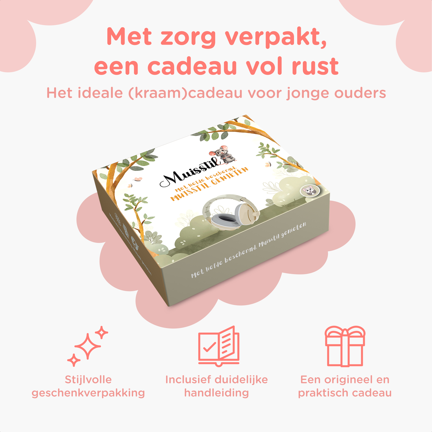 Muisstil® Gehoorbescherming Baby – Gecertificeerde Oorkappen voor baby’s en Peuters – Premium Oorbeschermers Baby - Koptelefoon Baby – Kinderkoptelefoon – 25 dB Bescherming – Roze